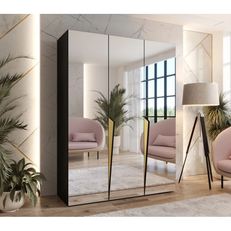 Elegantní zrcadlová skříň 150 cm SORAYA 3 - černá / zlaté úchyty