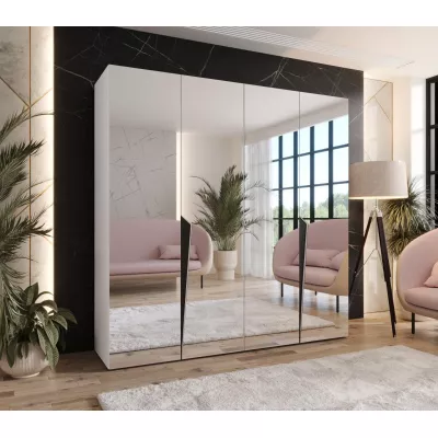 Čtyřdveřová šatní skříň 200 cm SORAYA 3 se zrcadlem - bílá / černé úchyty