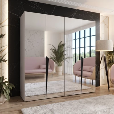 Čtyřdveřová šatní skříň 200 cm SORAYA 3 se zrcadlem - kašmír / černé úchyty