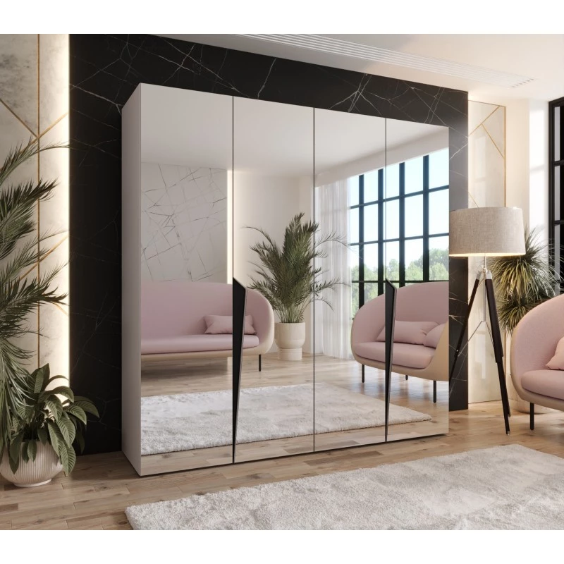 Čtyřdveřová šatní skříň 200 cm SORAYA 3 se zrcadlem - kašmír / černé úchyty