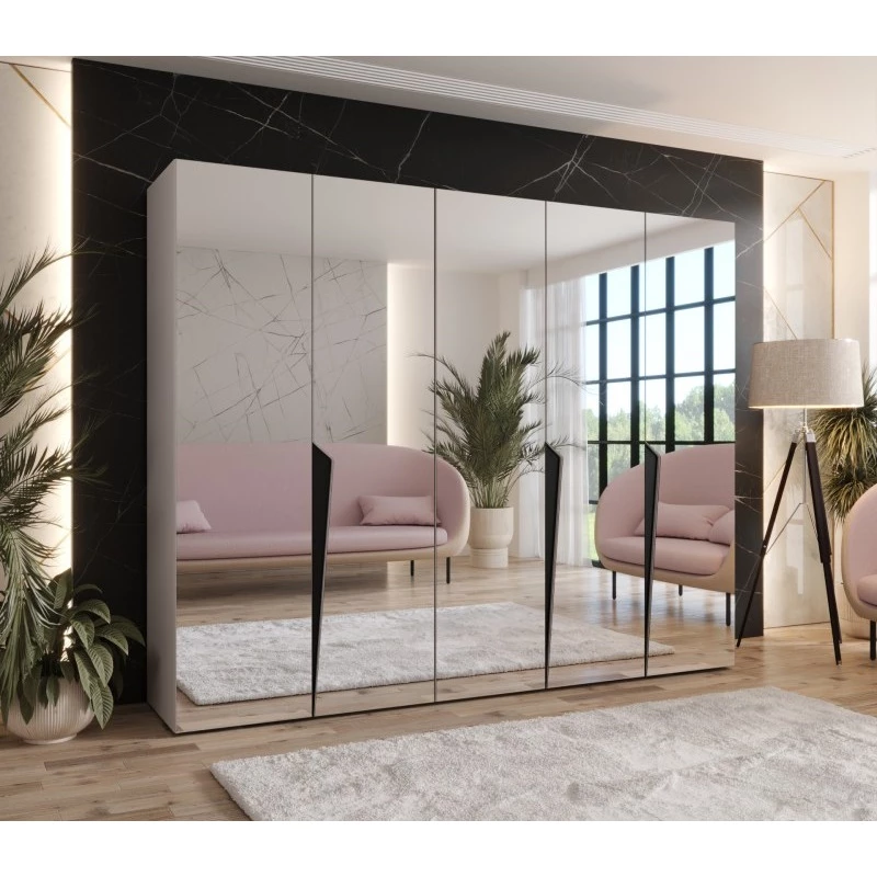 Široká šatní skříň 250 cm SORAYA 3 se zrcadlem - kašmír / černé úchyty