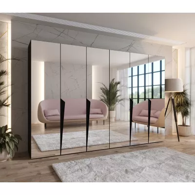 Šatní zrcadlová skříň 300 cm SORAYA 3 - černá / černé úchyty