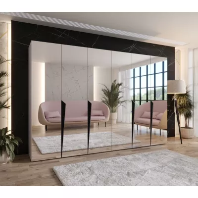 Šatní zrcadlová skříň 300 cm SORAYA 3 - kašmír / černé úchyty