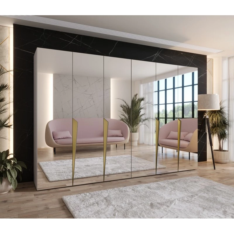 Šatní zrcadlová skříň 300 cm SORAYA 3 - kašmír / zlaté úchyty