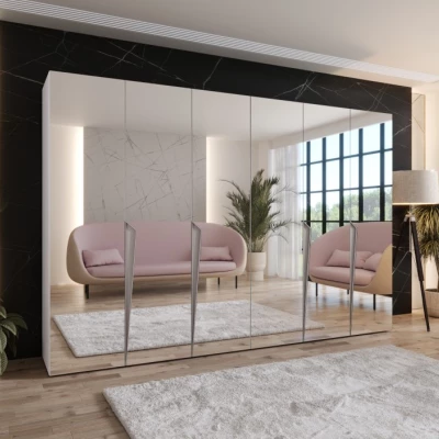 Šatní zrcadlová skříň 300 cm SORAYA 3 - bílá / kašmírové úchyty