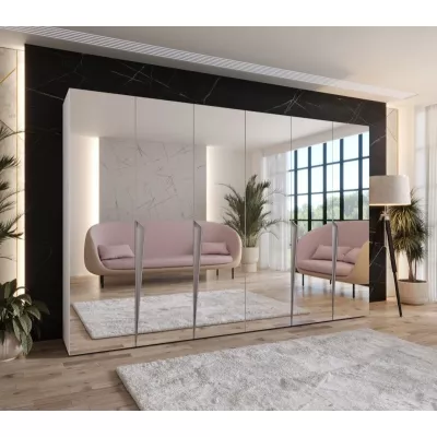 Šatní zrcadlová skříň 300 cm SORAYA 3 - bílá / kašmírové úchyty