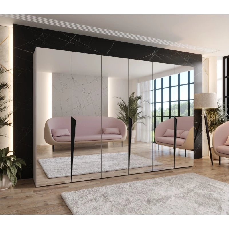 Velká šatní skříň 300 cm SORAYA 3 se zrcadlem - kašmír / černé úchyty