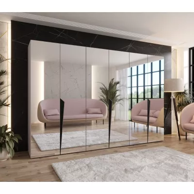 Velká šatní skříň 300 cm SORAYA 3 se zrcadlem - kašmír / černé úchyty