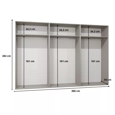 Velká šatní skříň 300 cm SORAYA 3 se zrcadlem - bílá / kašmírové úchyty