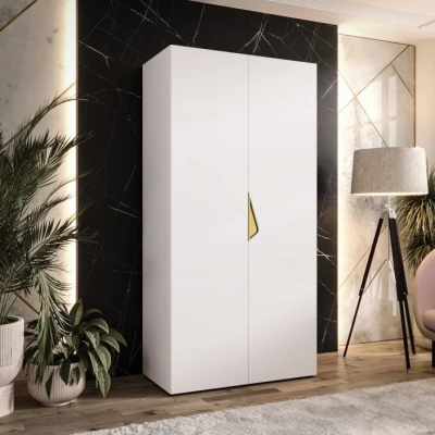 Úzká šatní skříň 100 cm AMARIS 1 - bílá / zlatý úchyt
