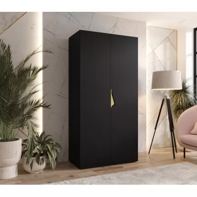 Úzká šatní skříň 100 cm AMARIS 1 - černá / zlatý úchyt