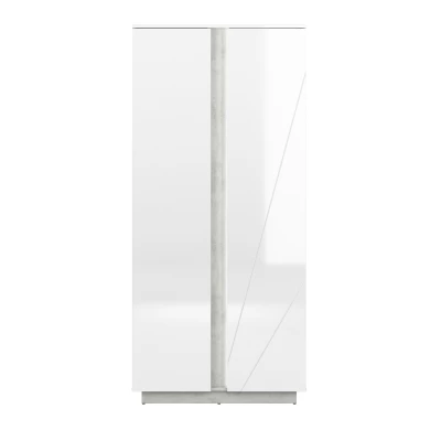 VÝPRODEJ - Šatní skříň FIDES - šířka 92 cm, bílá / stříbrný beton