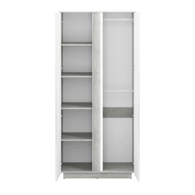 VÝPRODEJ - Šatní skříň FIDES - šířka 92 cm, bílá / stříbrný beton