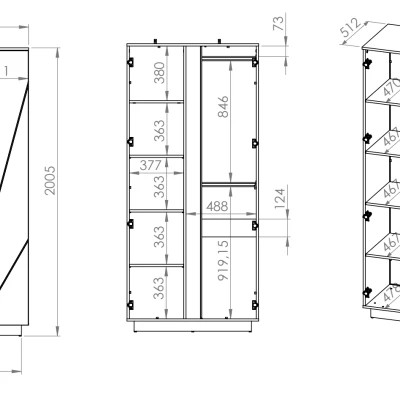 VÝPRODEJ - Šatní skříň FIDES - šířka 92 cm, bílá / stříbrný beton