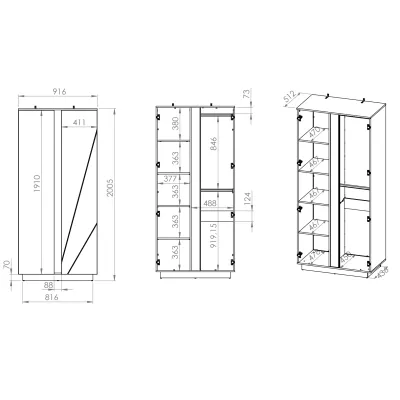 VÝPRODEJ - Šatní skříň FIDES - šířka 92 cm, bílá / stříbrný beton