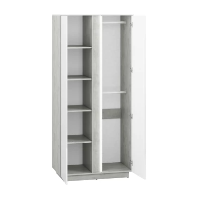 VÝPRODEJ - Šatní skříň FIDES - šířka 92 cm, bílá / stříbrný beton