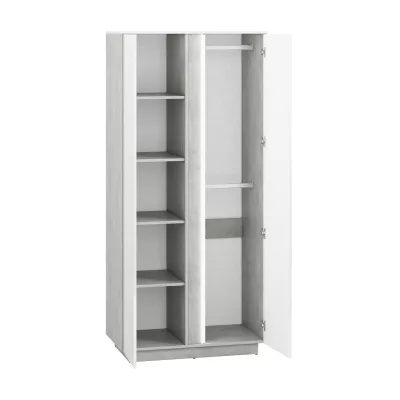 VÝPRODEJ - Šatní skříň FIDES - šířka 92 cm, bílá / stříbrný beton