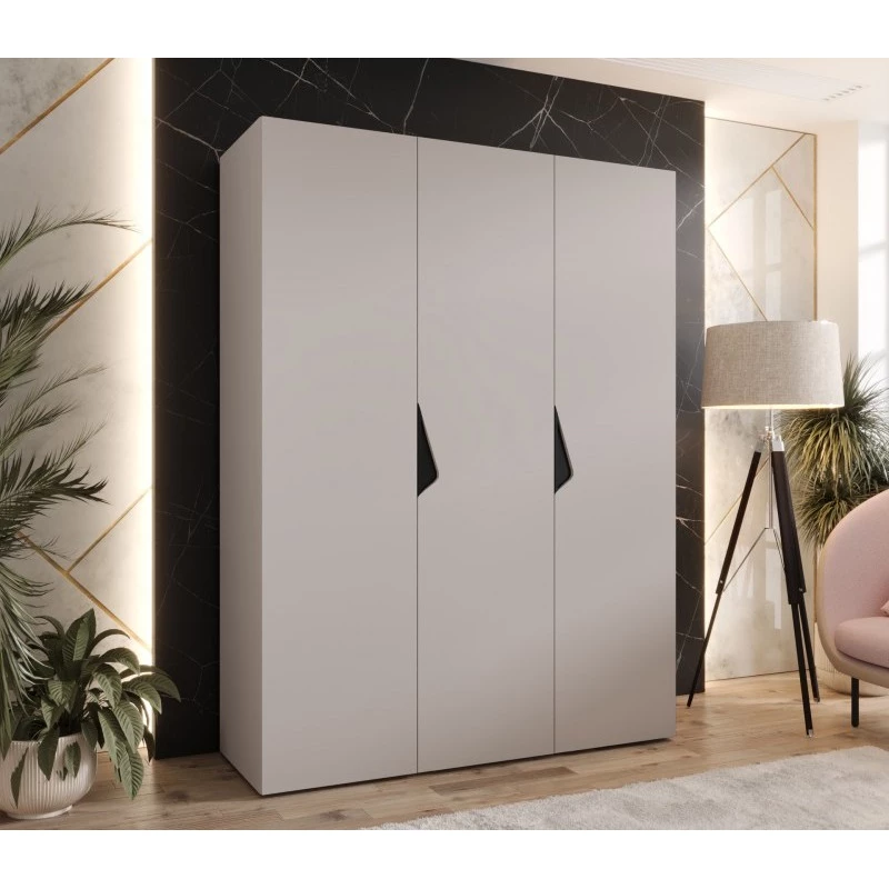 Třídveřová šatní skříň 150 cm AMARIS 1 - kašmír / černé úchyty