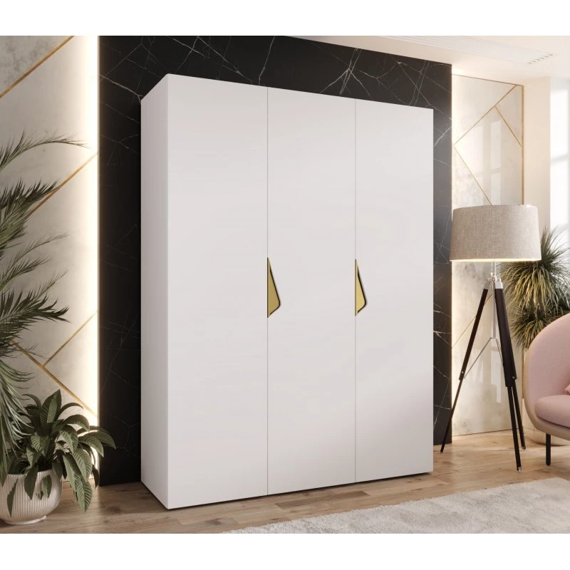 Třídveřová šatní skříň 150 cm AMARIS 1 - bílá / zlaté úchyty