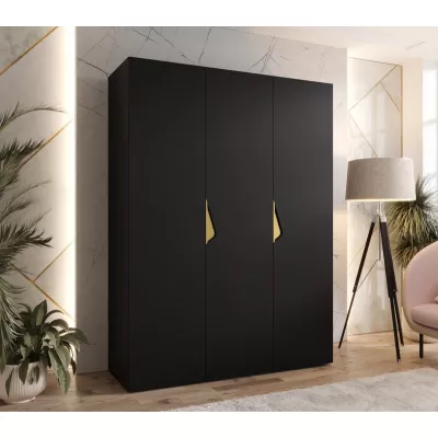 Třídveřová šatní skříň 150 cm AMARIS 1 - černá / zlaté úchyty