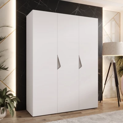 Třídveřová šatní skříň 150 cm AMARIS 1 - bílá / kašmírové úchyty