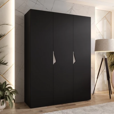 Třídveřová šatní skříň 150 cm AMARIS 1 - černá / kašmírové úchyty