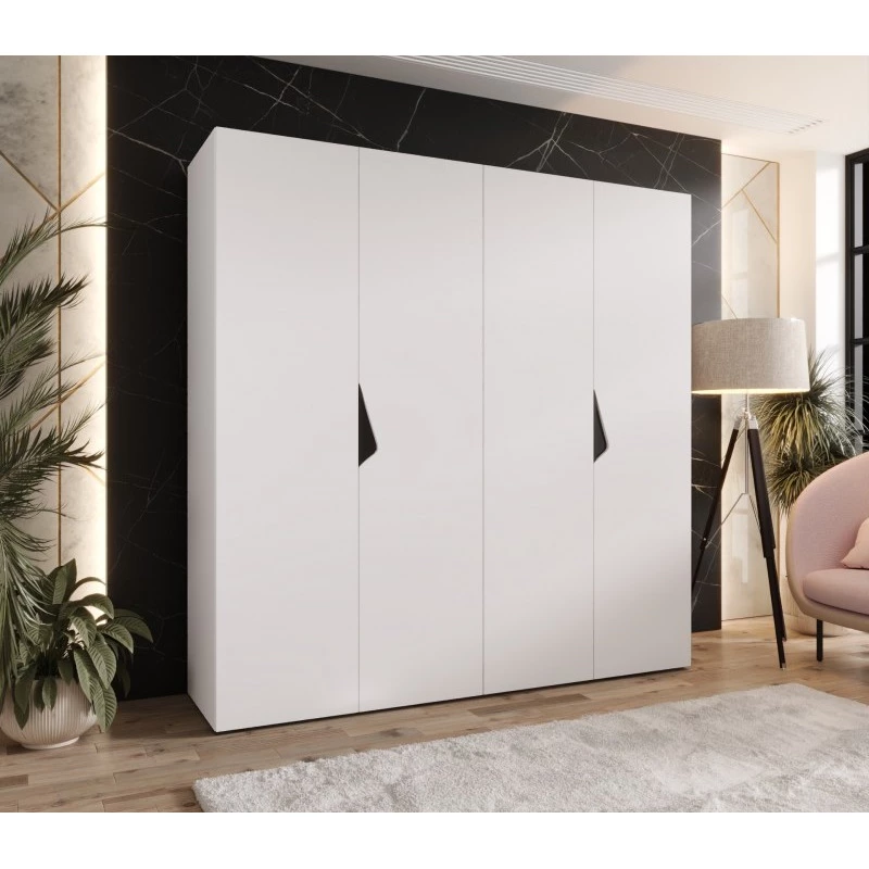 Čtyřdveřová šatní skříň 200 cm AMARIS 1 - bílá / černé úchyty