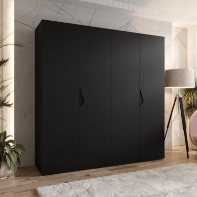 Čtyřdveřová šatní skříň 200 cm AMARIS 1 - černá / černé úchyty