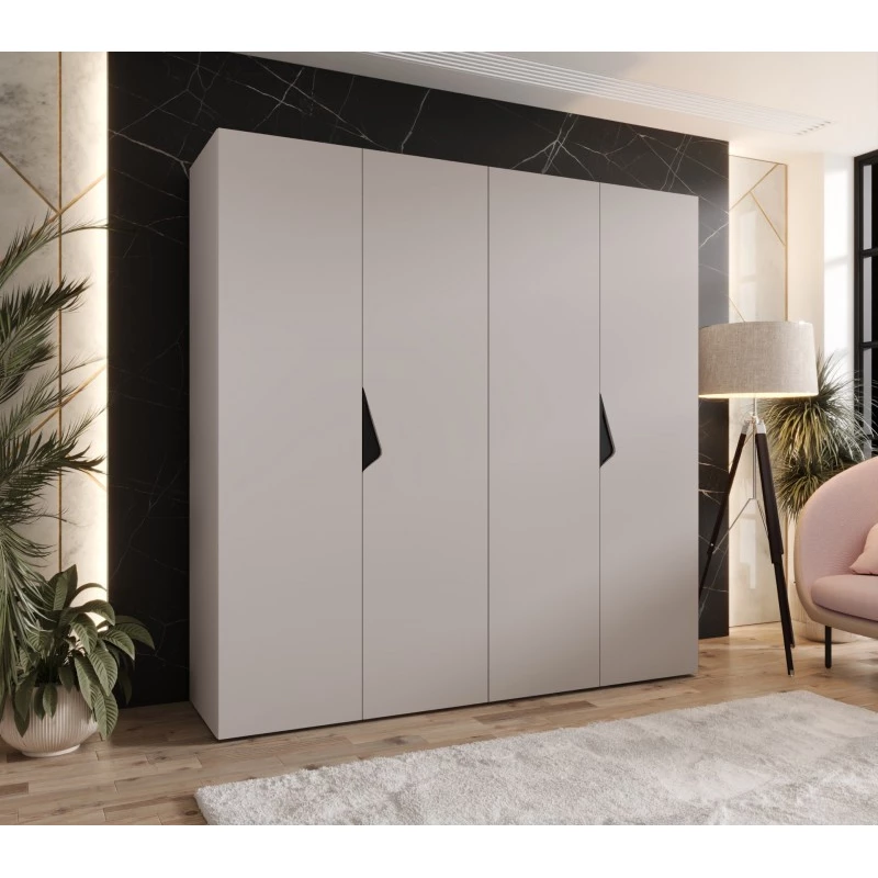 Čtyřdveřová šatní skříň 200 cm AMARIS 1 - kašmír / černé úchyty