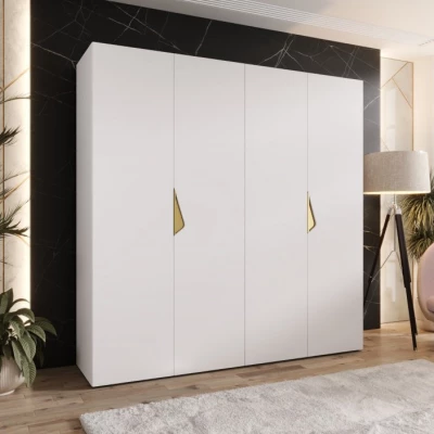 Čtyřdveřová šatní skříň 200 cm AMARIS 1 - bílá / zlaté úchyty