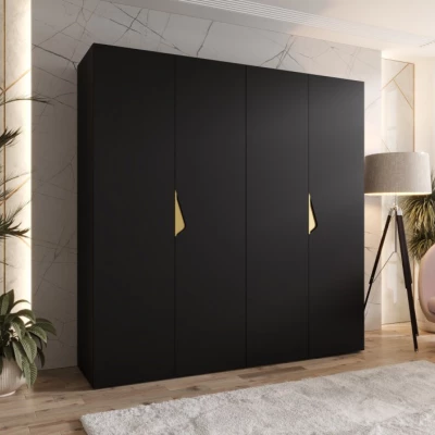 Čtyřdveřová šatní skříň 200 cm AMARIS 1 - černá / zlaté úchyty