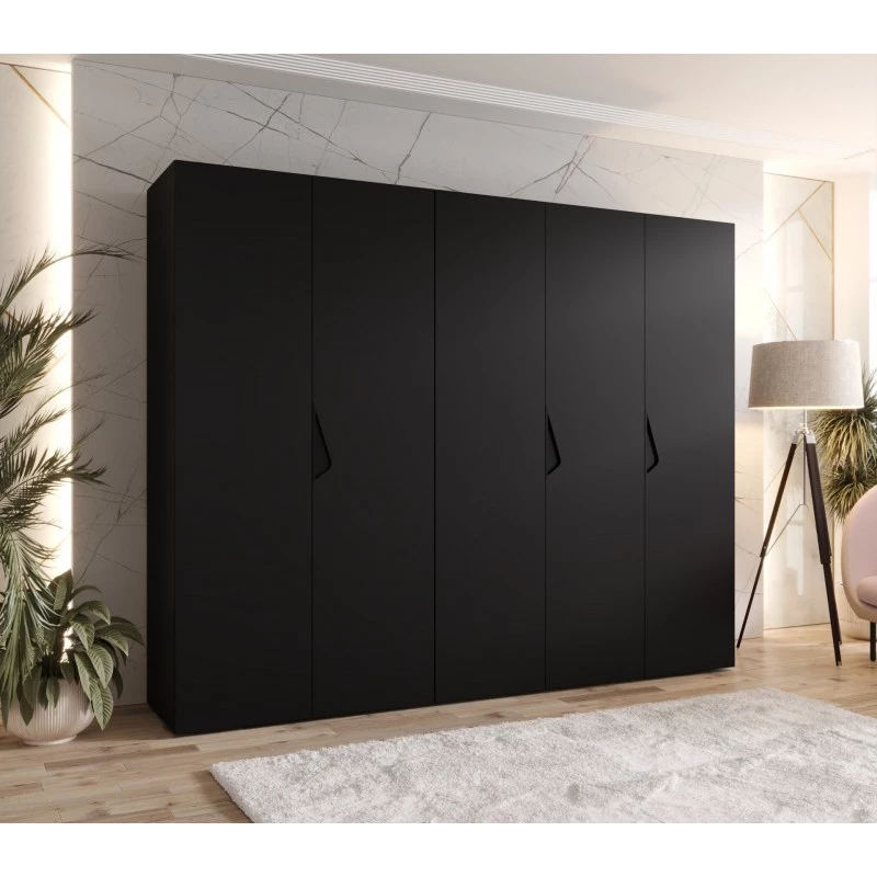 Široká šatní skříň 250 cm AMARIS 1 - černá / černé úchyty