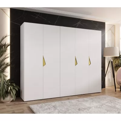 Široká šatní skříň 250 cm AMARIS 1 - bílá / zlaté úchyty