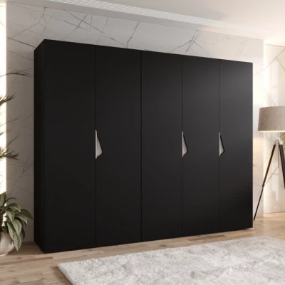 Široká šatní skříň 250 cm AMARIS 1 - černá / kašmírové úchyty