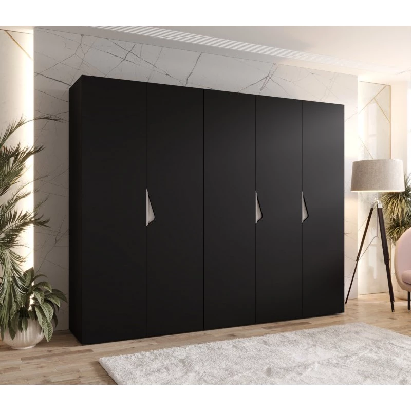 Široká šatní skříň 250 cm AMARIS 1 - černá / kašmírové úchyty