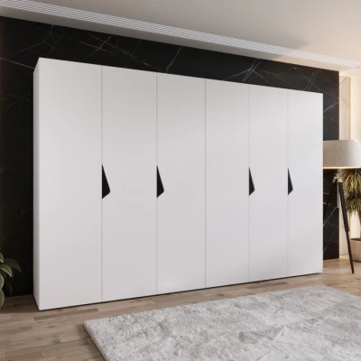Elegantní šatní skříň 300 cm AMARIS 1 - bílá / černé úchyty