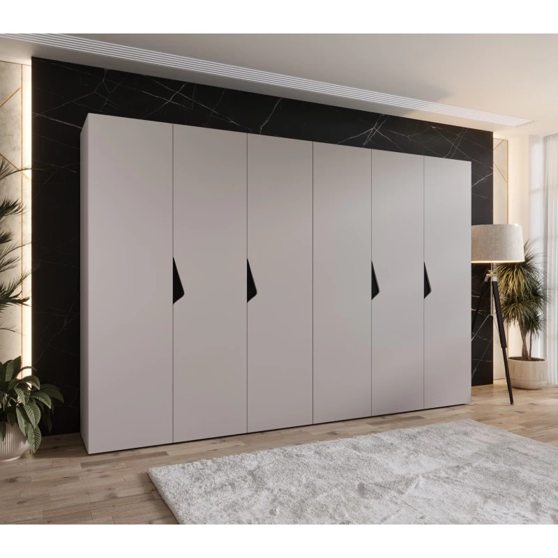 Elegantní šatní skříň 300 cm AMARIS 1 - kašmír / černé úchyty