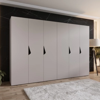 Elegantní šatní skříň 300 cm AMARIS 1 - kašmír / zlaté úchyty