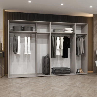 Elegantní šatní skříň 300 cm AMARIS 1 - černá / kašmírové úchyty