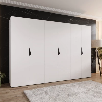 Velká šatní skříň 300 cm AMARIS 1 - bílá / černé úchyty