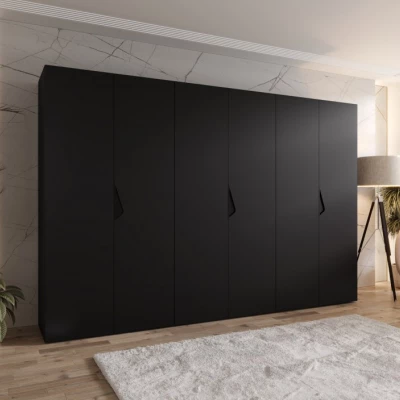 Velká šatní skříň 300 cm AMARIS 1 - černá / černé úchyty