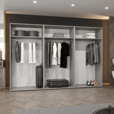 Velká šatní skříň 300 cm AMARIS 1 - kašmír / černé úchyty