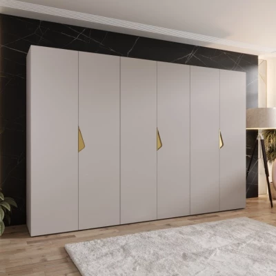 Velká šatní skříň 300 cm AMARIS 1 - kašmír / zlaté úchyty