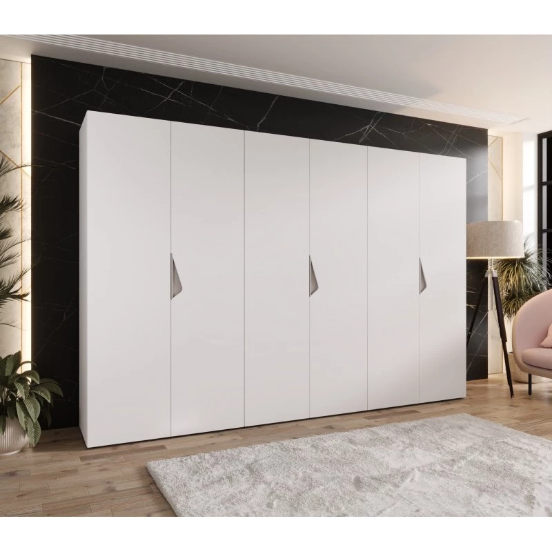 Velká šatní skříň 300 cm AMARIS 1 - bílá / kašmírové úchyty