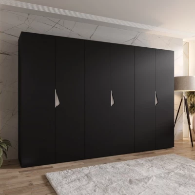 Velká šatní skříň 300 cm AMARIS 1 - černá / kašmírové úchyty