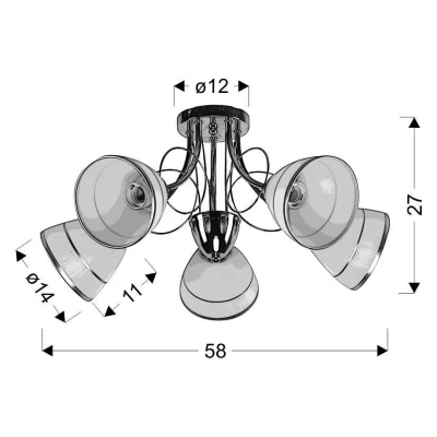 Moderní pětiramenné stropní osvětlení ELOTTE - 5xE27, 40W, chromované / bílé