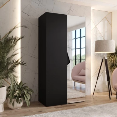 Úzká šatní skříň 100 cm AMARIS 2 se zrcadlem - černá / černý úchyt