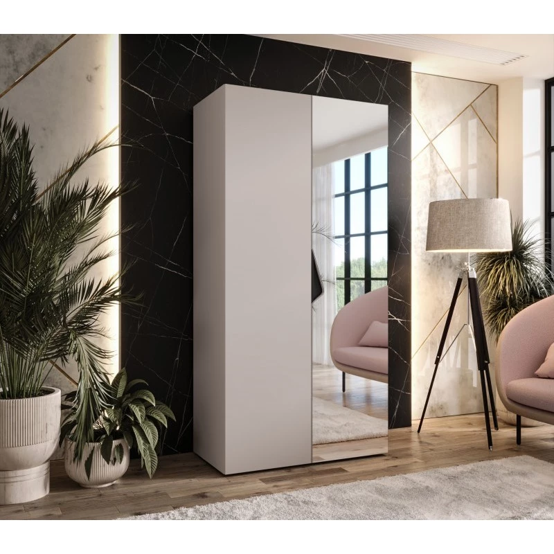 Úzká šatní skříň 100 cm AMARIS 2 se zrcadlem - kašmír / černý úchyt