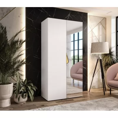 Úzká šatní skříň 100 cm AMARIS 2 se zrcadlem - bílá / zlatý úchyt