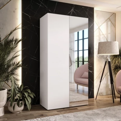 Úzká šatní skříň 100 cm AMARIS 2 se zrcadlem - bílá / kašmírový úchyt